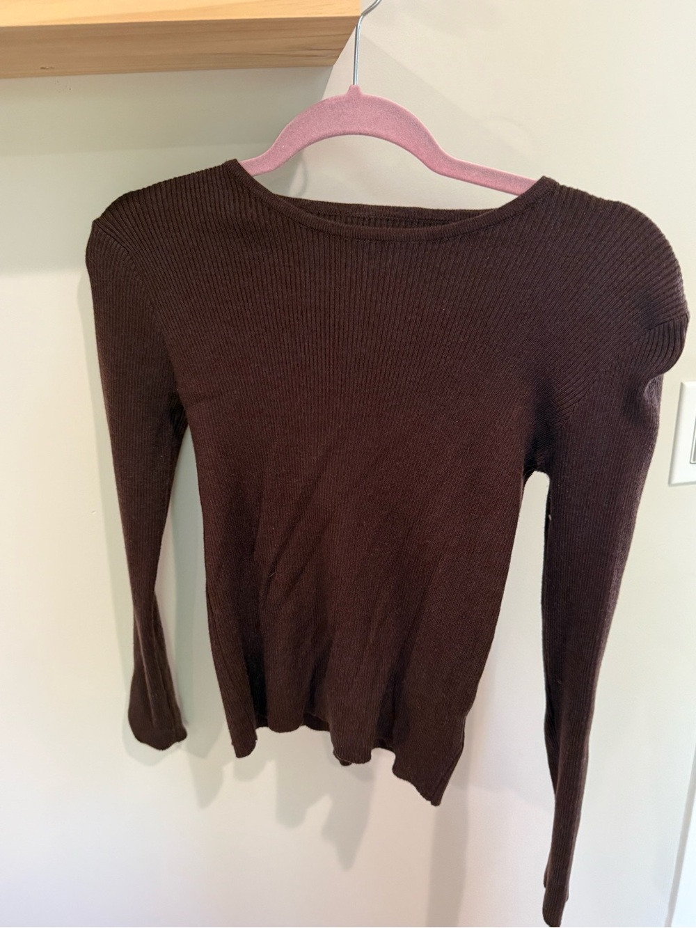 Brown Ribbed Long Sleeve Top